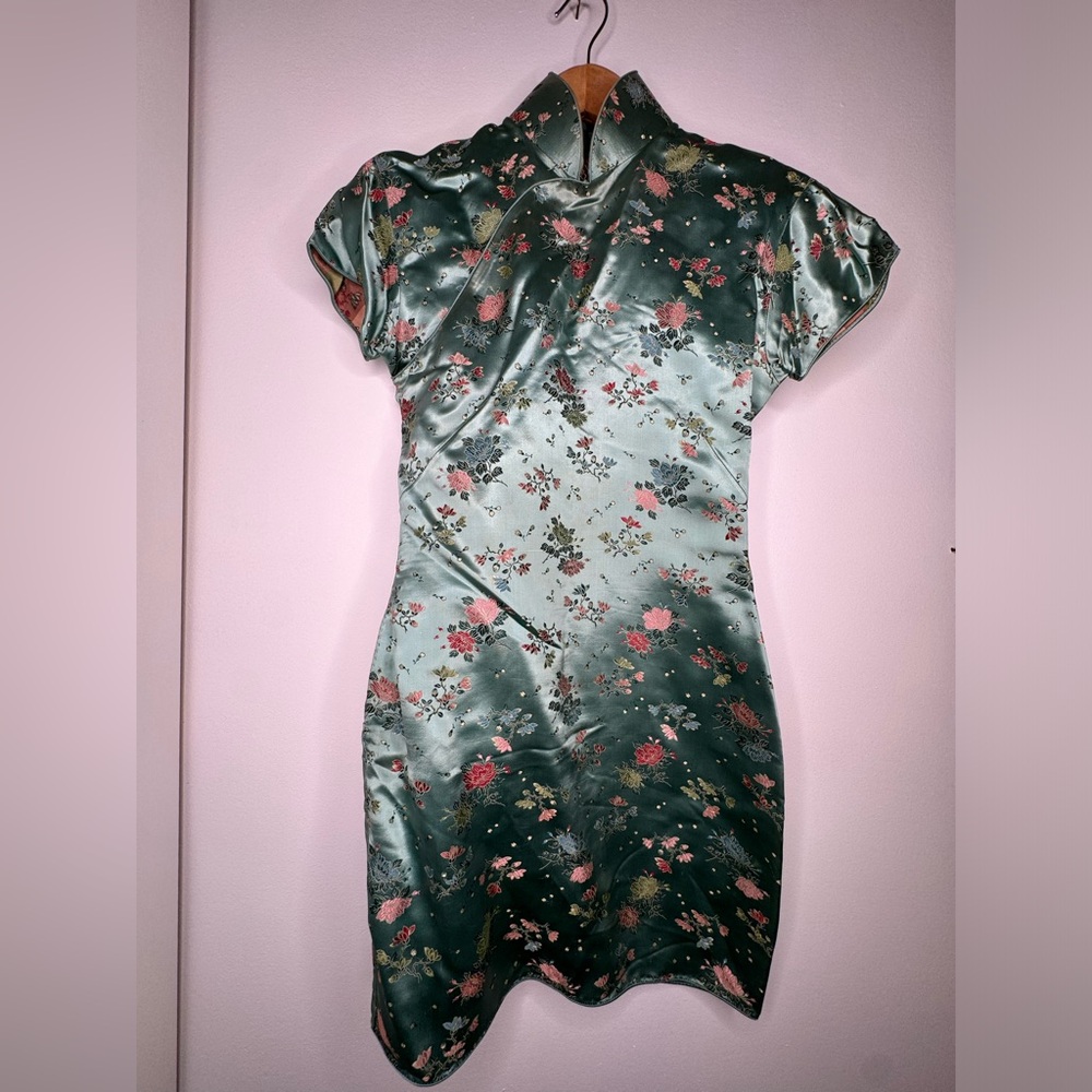 Floral Satin Cheongsam Dress